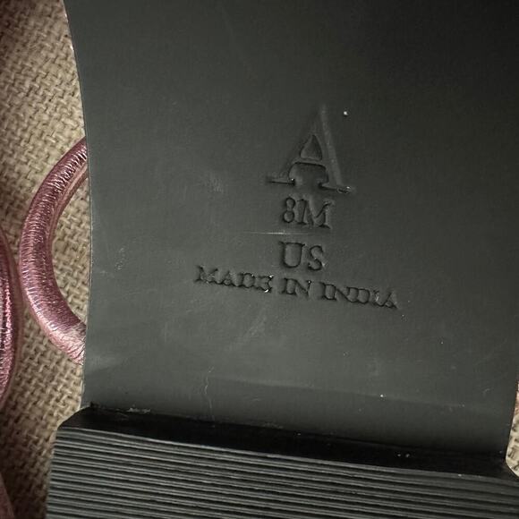 NEW Maeve Anthropologie Shiny Pink Strappy Slip On Sandals Leather Square Toe 8 - Picture 9 of 10